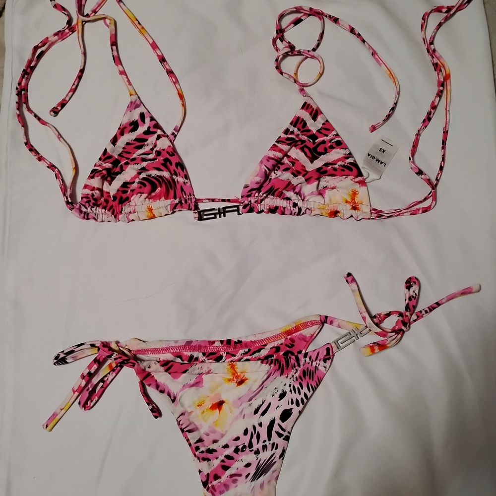 GIA Pink Floral Animal Print Triangle Bikini Set
